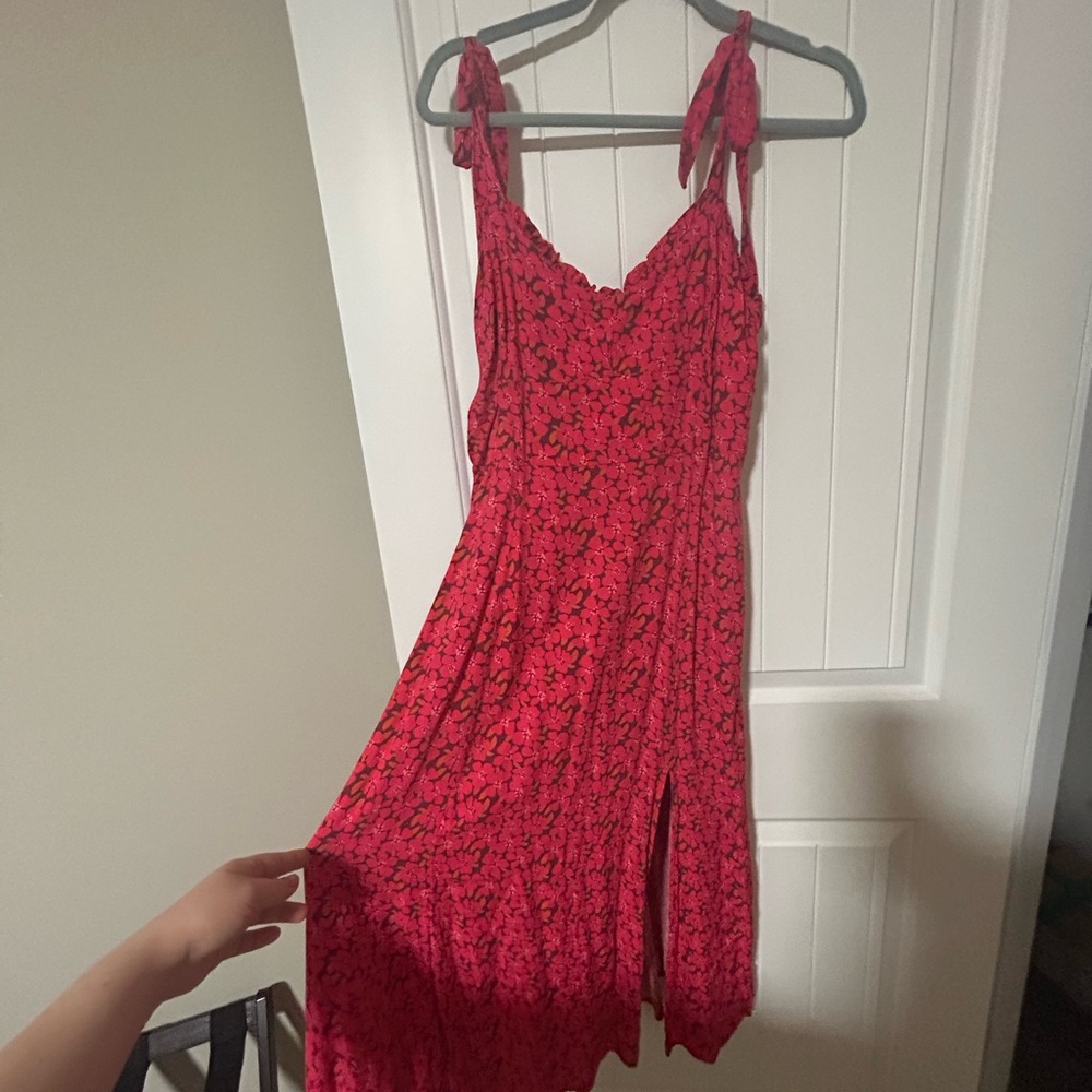 Vici Red and Black Floral Midi Dress